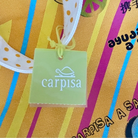 NWT Carpisa Canvas Tote Bag Yellow Gold Animals Friend. Help Save Turtles - Picture 7 of 9